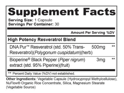 resverstrol platinum supplement facts